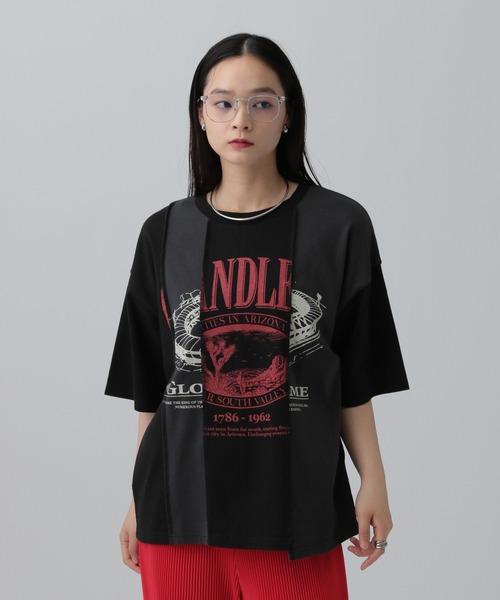 LEPSIM（レプシィム）の「ストーンウォッシュ切り替えT　494900（Tシャツ/カットソー・レディース・オフホワイト/ブラック/ライトグレー・FREE）」の4枚目の写真