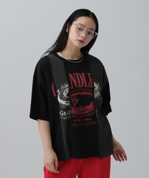 LEPSIM（レプシィム）の「ストーンウォッシュ切り替えT　494900（Tシャツ/カットソー・レディース・オフホワイト/ブラック/ライトグレー・FREE）」の6枚目の写真