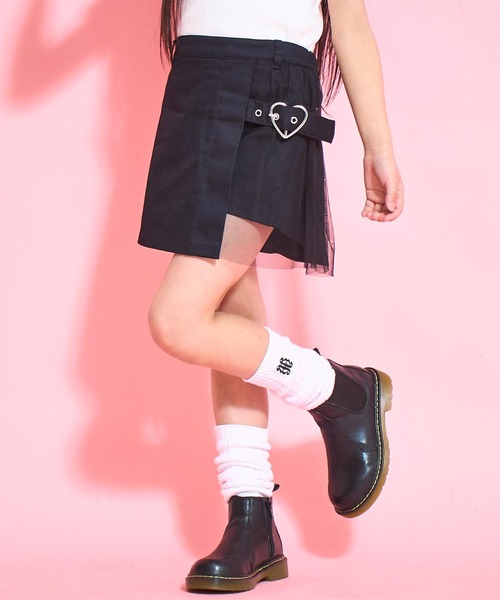 ANAP 黒 ロゴ入りキッズスカート サイズL ANAP GiRL スカート ベルトデザイン ハーフプリーツ キッズ 子供
