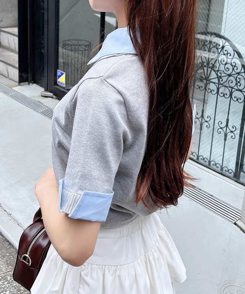 INGNI(イング)の「ダブルカラー胸刺繍半袖ポロニット(ニット/セーター・レディース・グレー系4/ネイビー系8/サックスブルー系/ネイビー系2/ワイン系3・M)」の9枚目の写真