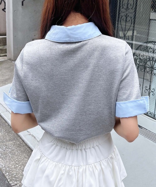 INGNI(イング)の「ダブルカラー胸刺繍半袖ポロニット(ニット/セーター・レディース・グレー系4/ネイビー系8/サックスブルー系/ネイビー系2/ワイン系3・M)」の10枚目の写真