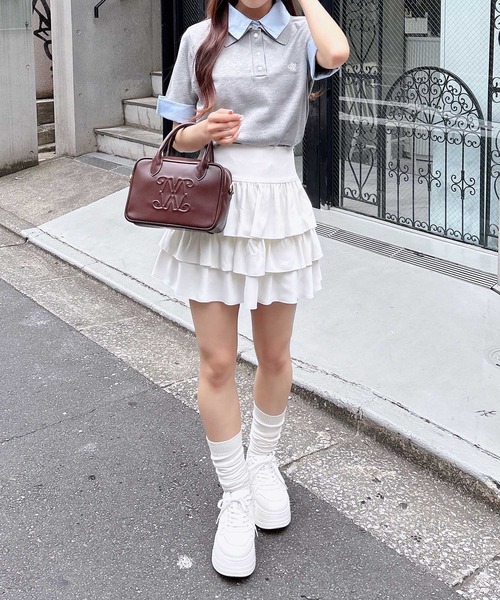 INGNI(イング)の「ダブルカラー胸刺繍半袖ポロニット(ニット/セーター・レディース・グレー系4/ネイビー系8/サックスブルー系/ネイビー系2/ワイン系3・M)」の11枚目の写真