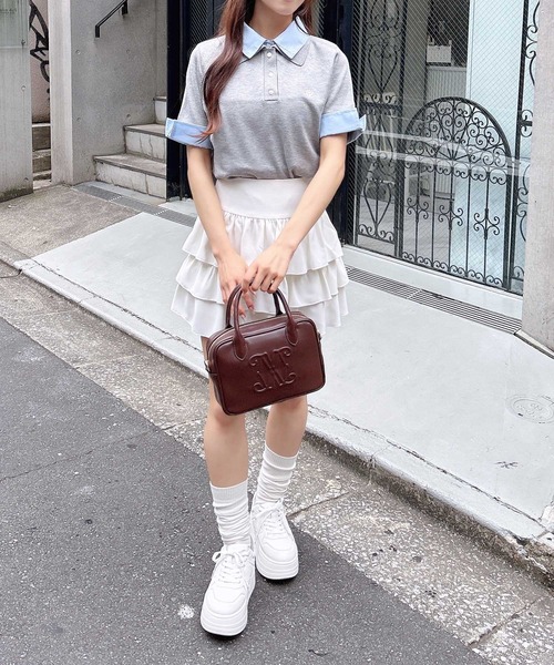INGNI(イング)の「ダブルカラー胸刺繍半袖ポロニット(ニット/セーター・レディース・グレー系4/ネイビー系8/サックスブルー系/ネイビー系2/ワイン系3・M)」の12枚目の写真