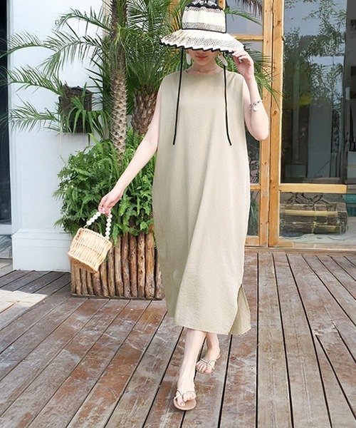 セール】リネン風ノースリーブワンピース（ワンピース）｜by LEGNA