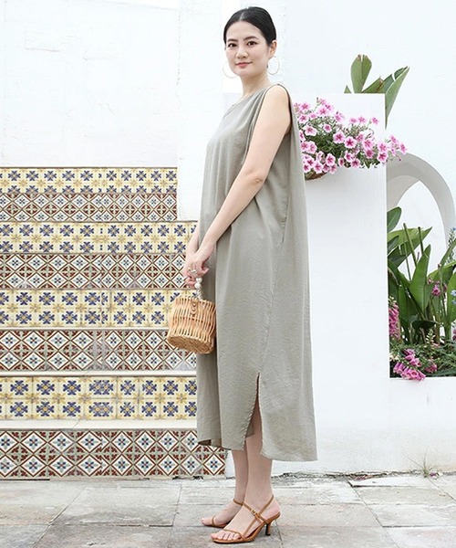 セール】リネン風ノースリーブワンピース（ワンピース）｜by LEGNA