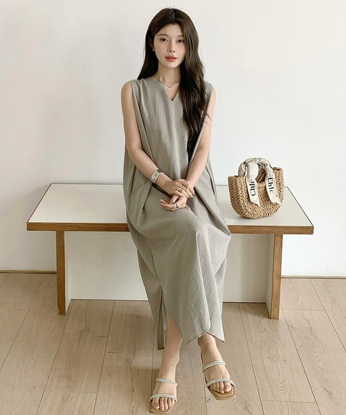 セール】リネン風ノースリーブワンピース（ワンピース）｜by LEGNA