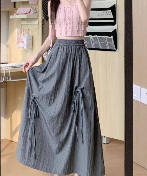 Per sist ence(パーシエンス)の「リボンデザインフレアスカート(スカート・レディース・グレー/ホワイト/ブラック・ONE SIZE)」の7枚目の写真