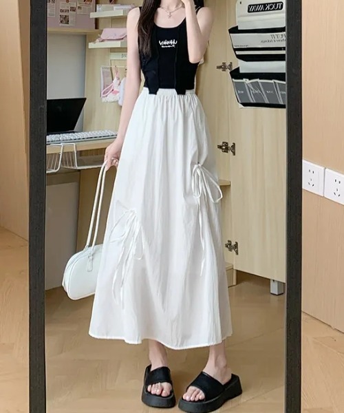 Per sist ence(パーシエンス)の「リボンデザインフレアスカート(スカート・レディース・グレー/ホワイト/ブラック・ONE SIZE)」の17枚目の写真