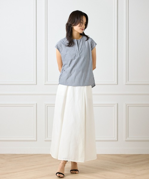 INED（イネド）の「ストライプスキッパーデザイントップス（Tシャツ/カットソー・レディース・ネイビー・9号/11号）」の2枚目の写真