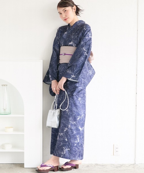 slattgir（スラットジール）の「高身長　ワンピース浴衣３点セット（羽織り＋キャミワンピース＋へこ帯）（トールサイズ）Essenave≪動画あり≫（浴衣・レディース・ネイビー系/ベージュ系・LL～3L/M～Ｌ）」の20枚目の写真