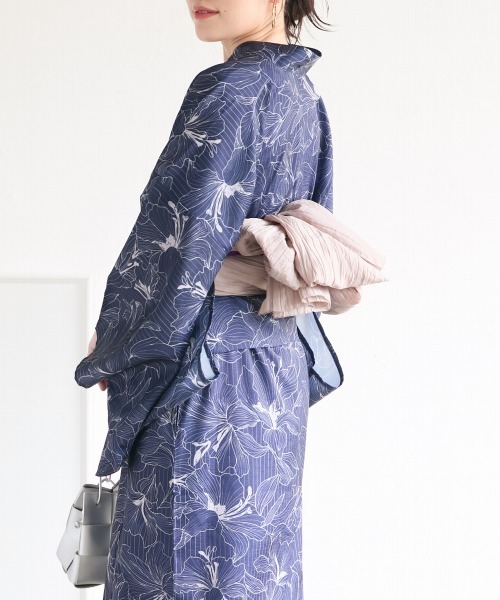 slattgir（スラットジール）の「高身長　ワンピース浴衣３点セット（羽織り＋キャミワンピース＋へこ帯）（トールサイズ）Essenave≪動画あり≫（浴衣・レディース・ネイビー系/ベージュ系・LL～3L/M～Ｌ）」の22枚目の写真