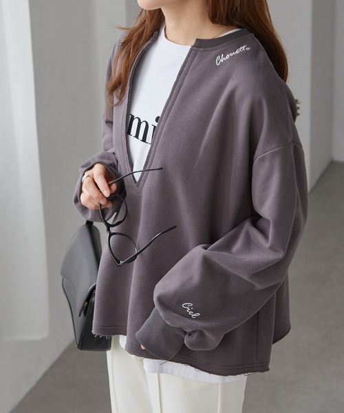 RANAN(ラナン)の「裏起毛深Vネックロゴ刺繍スウェット(スウェット・レディース・アイボリー/グレー/チャコール・M-L/L-XL)」の22枚目の写真
