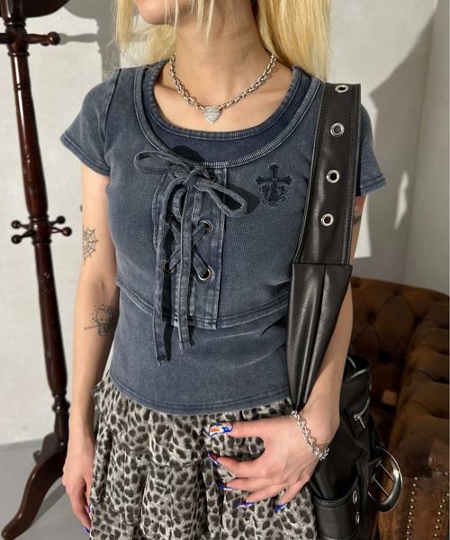 sedacle girl(セダクルガール)の「レイヤード風 加工リブトップス(Tシャツ/カットソー・レディース・ブラック/ネイビー・SMALL/MEDIUM)」の11枚目の写真