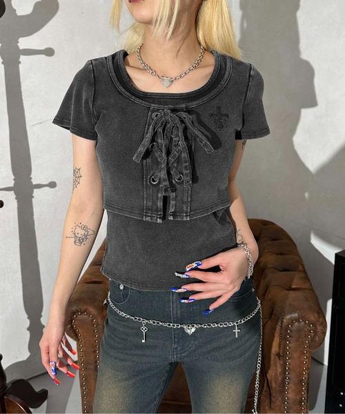 sedacle girl(セダクルガール)の「レイヤード風 加工リブトップス(Tシャツ/カットソー・レディース・ブラック/ネイビー・SMALL/MEDIUM)」の21枚目の写真