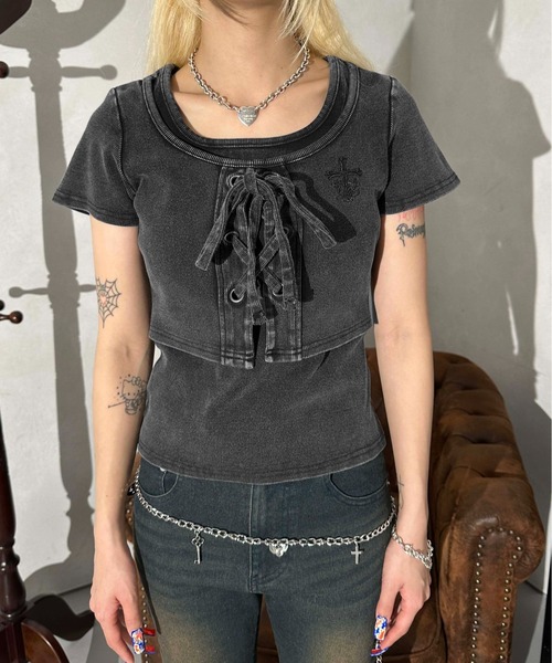 sedacle girl(セダクルガール)の「レイヤード風 加工リブトップス(Tシャツ/カットソー・レディース・ブラック/ネイビー・SMALL/MEDIUM)」の20枚目の写真