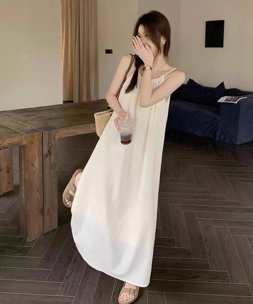 shopnikoniko（ショップニコニコ）の「キャミワンピース ロング フレア バックリボン ホルターネック ワンピース（ワンピース・レディース・ホワイト・フリー）」の8枚目の写真