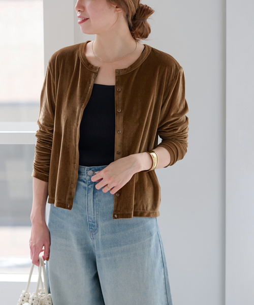 JOURNAL STANDARD シアーベロアクルーネックカーディガン シアーベロアクルーネックカーディガン（カーディガン/ボレロ
