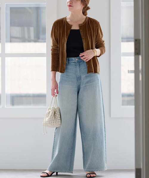 シアーベロアクルーネックカーディガン（カーディガン/ボレロ