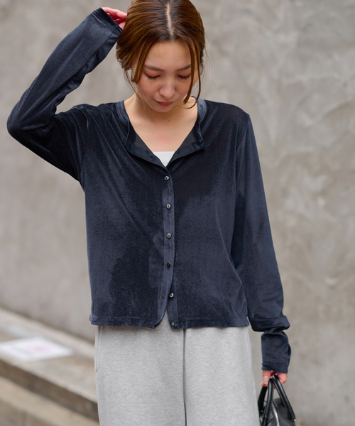 シアーベロアクルーネックカーディガン（カーディガン/ボレロ