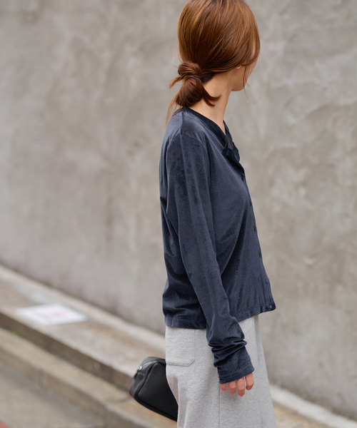 シアーベロアクルーネックカーディガン（カーディガン/ボレロ