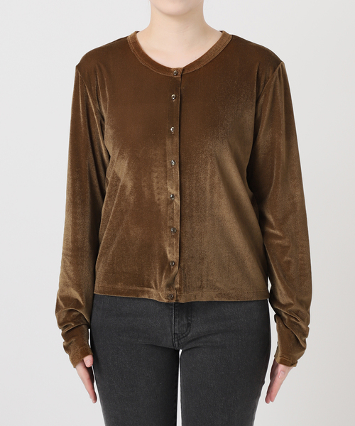 シアーベロアクルーネックカーディガン（カーディガン/ボレロ