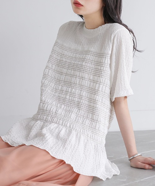somari imagination(ソマリ イマジネーション)の「『シャーリング半袖カットソー』(Tシャツ/カットソー・レディース・ブラック/オフホワイト・1/2)」の9枚目の写真