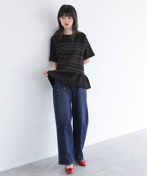 somari imagination(ソマリ イマジネーション)の「『シャーリング半袖カットソー』(Tシャツ/カットソー・レディース・ブラック/オフホワイト・1/2)」の17枚目の写真