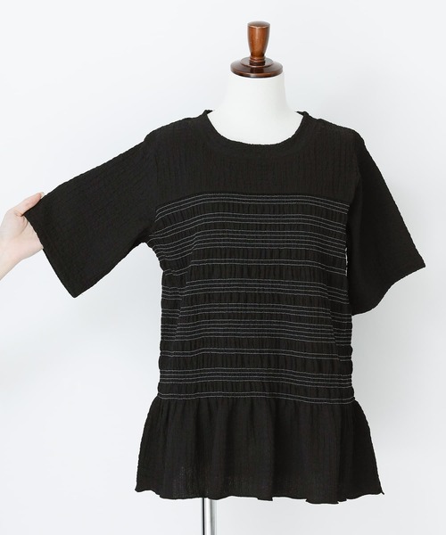 somari imagination(ソマリ イマジネーション)の「『シャーリング半袖カットソー』(Tシャツ/カットソー・レディース・ブラック/オフホワイト・1/2)」の21枚目の写真