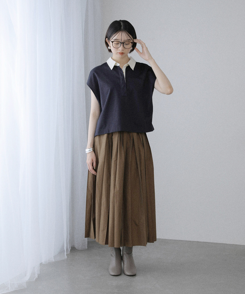 La TOTALITE（ラトータリテ）の「【洗える】コットンラガーシャツ（Tシャツ/カットソー・レディース・ボルドー/ネイビー・FREE）」の3枚目の写真