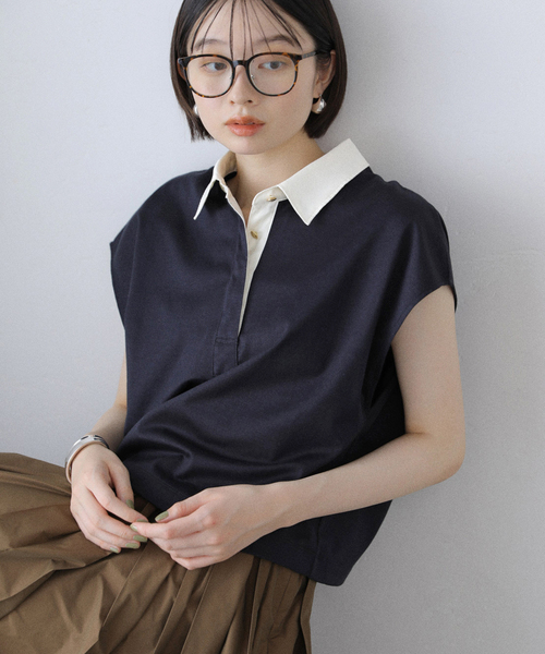 La TOTALITE（ラトータリテ）の「【洗える】コットンラガーシャツ（Tシャツ/カットソー・レディース・ボルドー/ネイビー・FREE）」の6枚目の写真