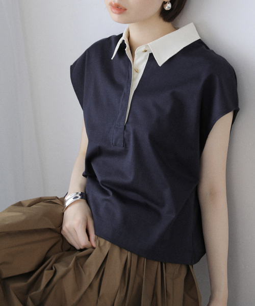 La TOTALITE（ラトータリテ）の「【洗える】コットンラガーシャツ（Tシャツ/カットソー・レディース・ボルドー/ネイビー・FREE）」の7枚目の写真