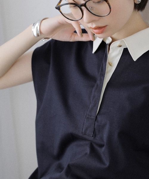 La TOTALITE（ラトータリテ）の「【洗える】コットンラガーシャツ（Tシャツ/カットソー・レディース・ボルドー/ネイビー・FREE）」の10枚目の写真