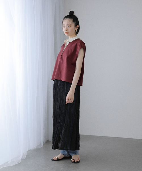 La TOTALITE（ラトータリテ）の「【洗える】コットンラガーシャツ（Tシャツ/カットソー・レディース・ボルドー/ネイビー・FREE）」の14枚目の写真