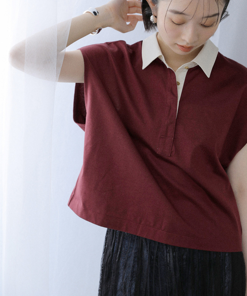 La TOTALITE（ラトータリテ）の「【洗える】コットンラガーシャツ（Tシャツ/カットソー・レディース・ボルドー/ネイビー・FREE）」の19枚目の写真