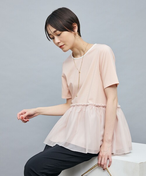 NOLLEY’S Sophi（ノーリーズソフィ）の「ポンチ×オーガンジーペプラムプルオーバーカットソー（Tシャツ/カットソー・レディース・ホワイト/ブラック/ベビーピンク・38）」の3枚目の写真