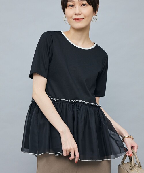 NOLLEY’S Sophi（ノーリーズソフィ）の「ポンチ×オーガンジーペプラムプルオーバーカットソー（Tシャツ/カットソー・レディース・ホワイト/ブラック/ベビーピンク・38）」の2枚目の写真