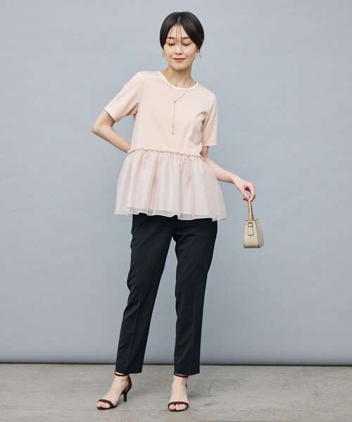 NOLLEY’S Sophi（ノーリーズソフィ）の「ポンチ×オーガンジーペプラムプルオーバーカットソー（Tシャツ/カットソー・レディース・ホワイト/ブラック/ベビーピンク・38）」の4枚目の写真