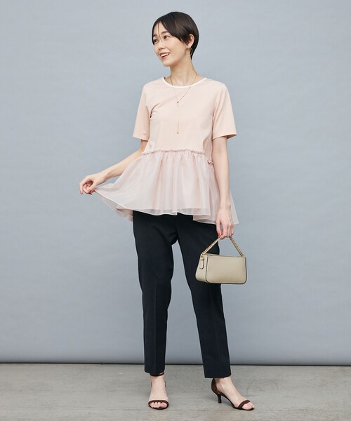 NOLLEY’S Sophi（ノーリーズソフィ）の「ポンチ×オーガンジーペプラムプルオーバーカットソー（Tシャツ/カットソー・レディース・ホワイト/ブラック/ベビーピンク・38）」の5枚目の写真