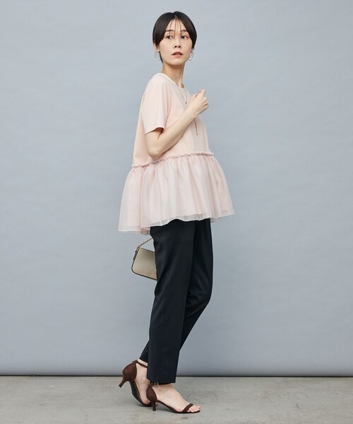 NOLLEY’S Sophi（ノーリーズソフィ）の「ポンチ×オーガンジーペプラムプルオーバーカットソー（Tシャツ/カットソー・レディース・ホワイト/ブラック/ベビーピンク・38）」の8枚目の写真