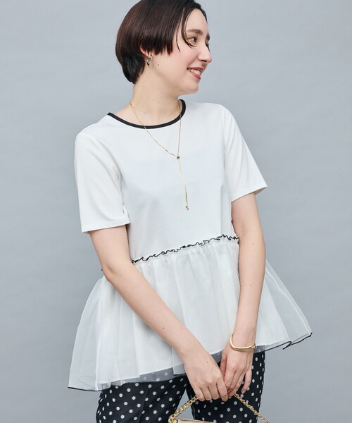 NOLLEY’S Sophi（ノーリーズソフィ）の「ポンチ×オーガンジーペプラムプルオーバーカットソー（Tシャツ/カットソー・レディース・ホワイト/ブラック/ベビーピンク・38）」の20枚目の写真