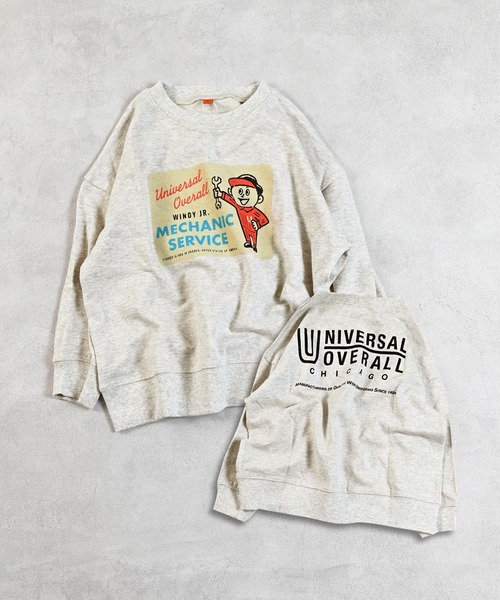 UNIVERSAL OVERALL（ユニバーサルオーバーオール）の「【UNIVERSAL OVERALL】別注プリントトレーナー（スウェット・キッズ・チャコール/ホワイト系その他/ピンク・80/90/95/100/110/120/130/140/150）」の2枚目の写真