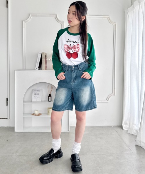 SOLLON.（ソルロン）の「チェリーリボンラグランTシャツ（Tシャツ/カットソー・レディース・ネイビー/ブラック/グリーン・FREE）」の17枚目の写真