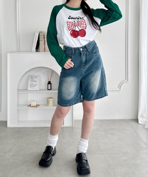 SOLLON.（ソルロン）の「チェリーリボンラグランTシャツ（Tシャツ/カットソー・レディース・ネイビー/ブラック/グリーン・FREE）」の16枚目の写真