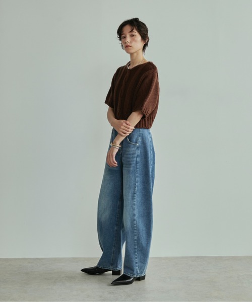 LOSCa(ロスカ)の「ハーフスリーブケーブルニット(ニット/セーター・レディース・アイボリー/ブラウン/チャコールグレー・FREE)」の6枚目の写真