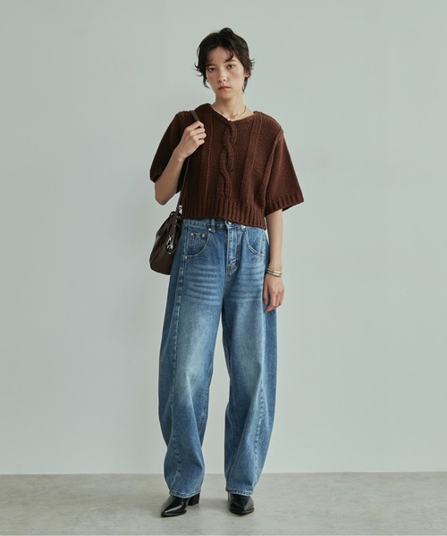LOSCa(ロスカ)の「ハーフスリーブケーブルニット(ニット/セーター・レディース・アイボリー/ブラウン/チャコールグレー・FREE)」の14枚目の写真