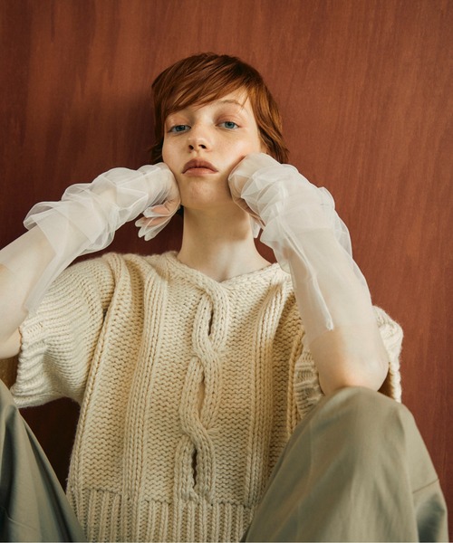 セール】ハーフスリーブケーブルニット（ニット/セーター