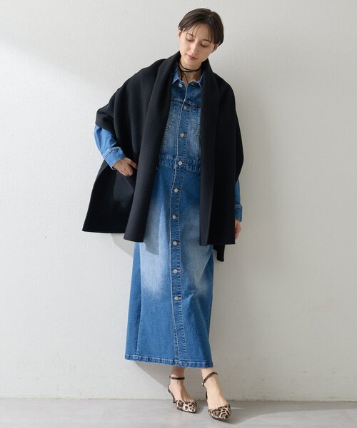 美品　23aw ウィムガゼット リバーケープコート カシミヤ　ポンチョ　ネイビー 美品 23aw ウィムガゼット リバーケープコート カシミヤ ポンチョ