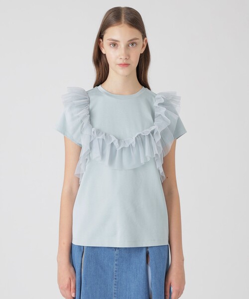 BLUE LABEL CRESTBRIDGE（ブルーレーベルクレストブリッジ）の「コットンライトポンチフリルチュールカットソー（Tシャツ/カットソー・レディース・ブルー系その他2/ブラック/オフホワイト・38）」の3枚目の写真