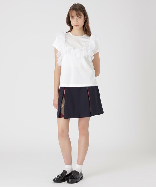 BLUE LABEL CRESTBRIDGE（ブルーレーベルクレストブリッジ）の「コットンライトポンチフリルチュールカットソー（Tシャツ/カットソー・レディース・ブルー系その他2/ブラック/オフホワイト・38）」の4枚目の写真