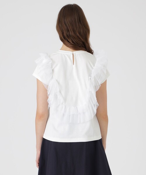 BLUE LABEL CRESTBRIDGE（ブルーレーベルクレストブリッジ）の「コットンライトポンチフリルチュールカットソー（Tシャツ/カットソー・レディース・ブルー系その他2/ブラック/オフホワイト・38）」の6枚目の写真